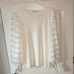 Sioni White Textured Sleeve Blouse